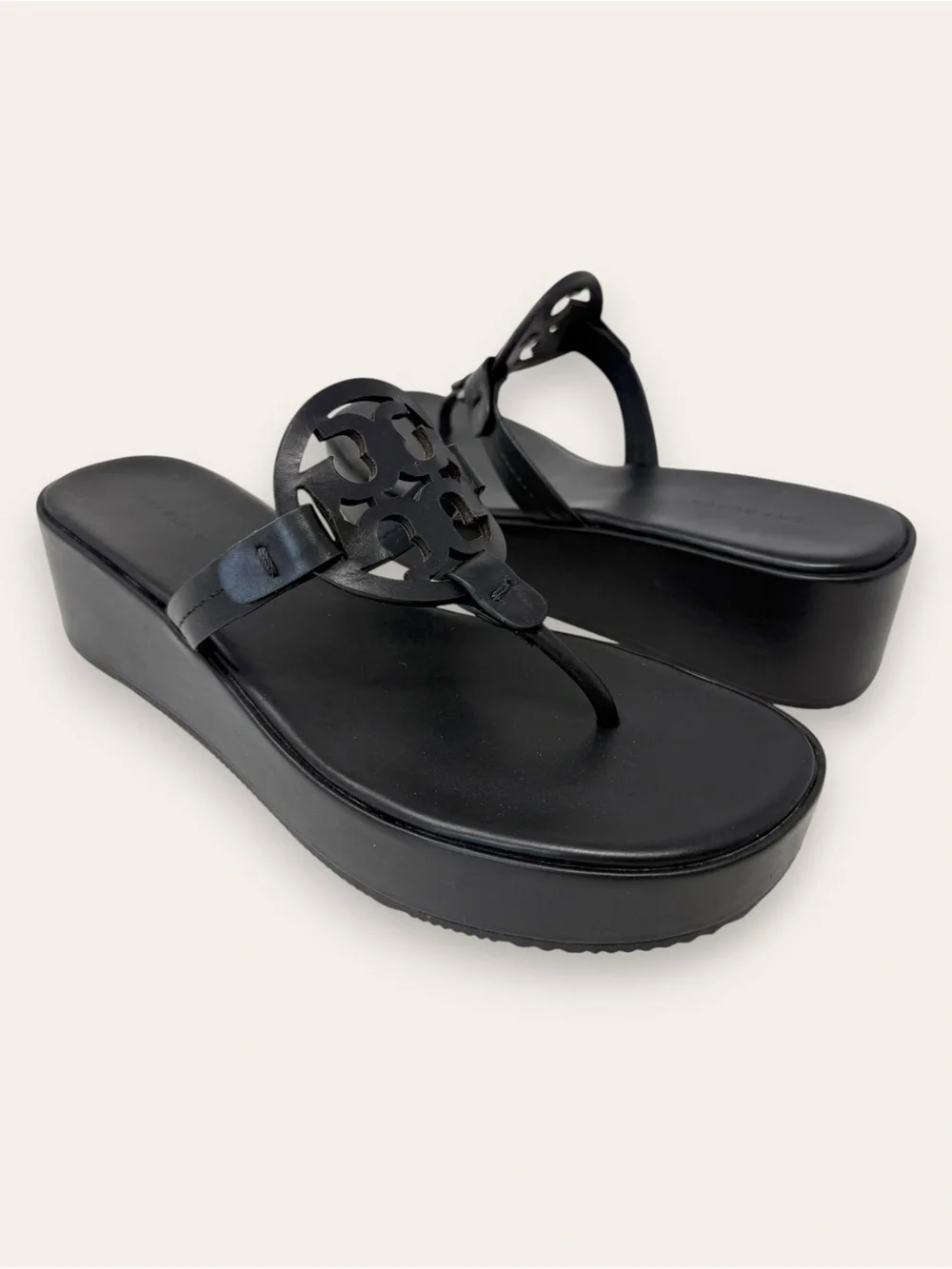 Tory Burch Leather Miller Wedge Sandal Perfect Black 8.5 Women’s